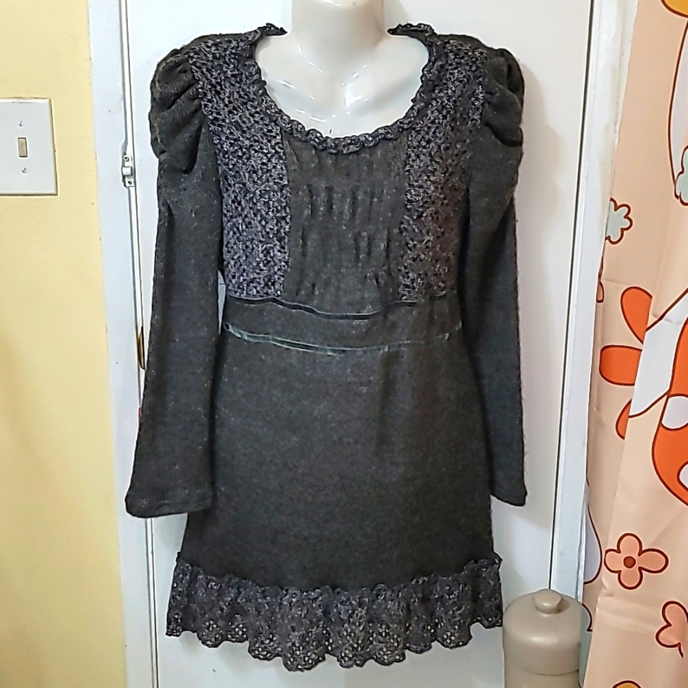 Forla Paris Dress gorgeous gray babydoll sweater long sleeve textured
